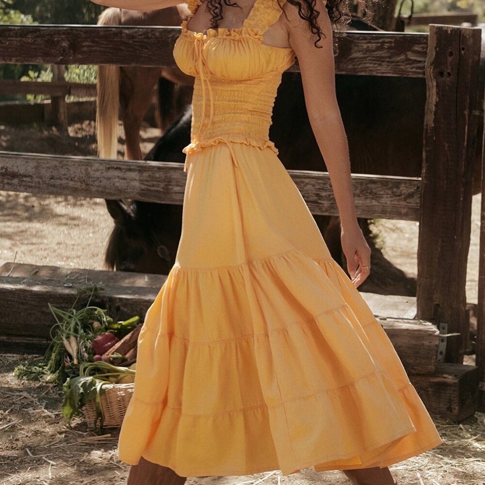 House of CB Phedra tangerine shirred sundress